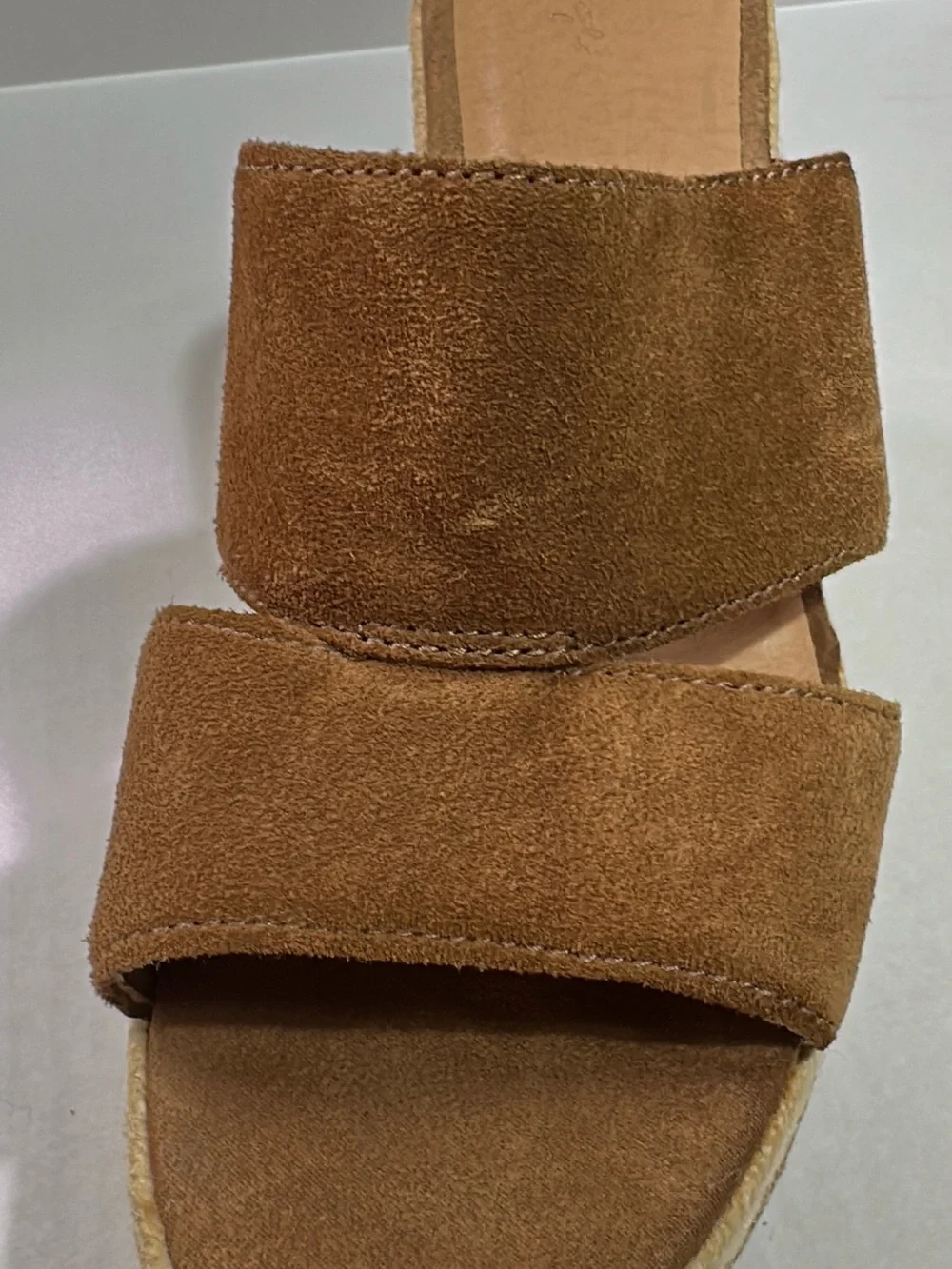 Crown Tan Suede Espadrille Platform Wedge Size 10
